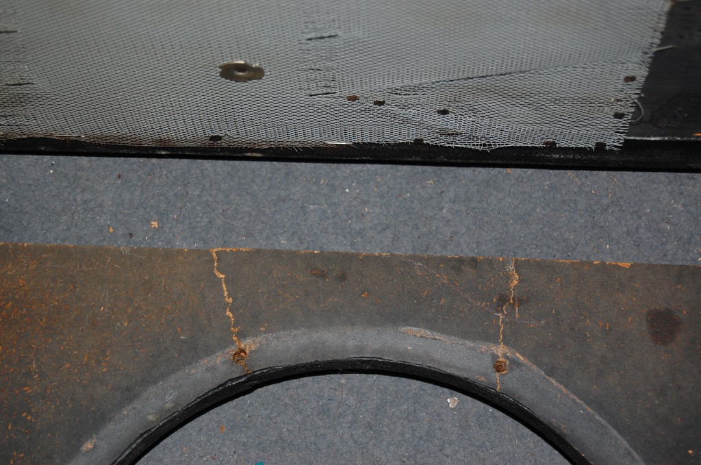 Front baffle a little cracked. Will reinforce this (not such a simple job to replace as this baffle is glued in..